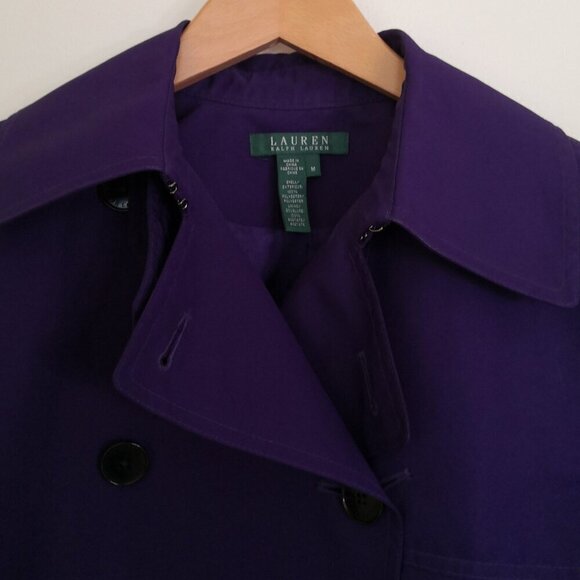 Lauren Ralph Lauren Double Breasted Short Trench Coat Dark Purple Size M - Picture 2 of 7
